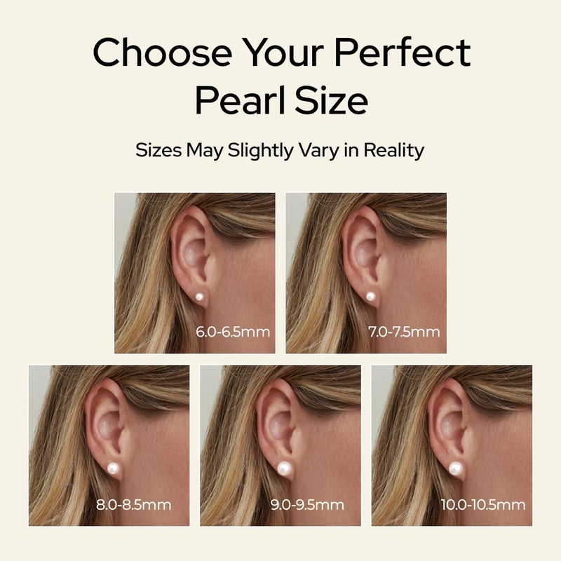 THE PEARL SOURCE Round White Freshwater Real Pearl Earrings for Women - 14k Gold Stud Earrings | Hypoallergenic Earrings with Genuine Cultured Pearls, 6.0-6.5mm - Image 3